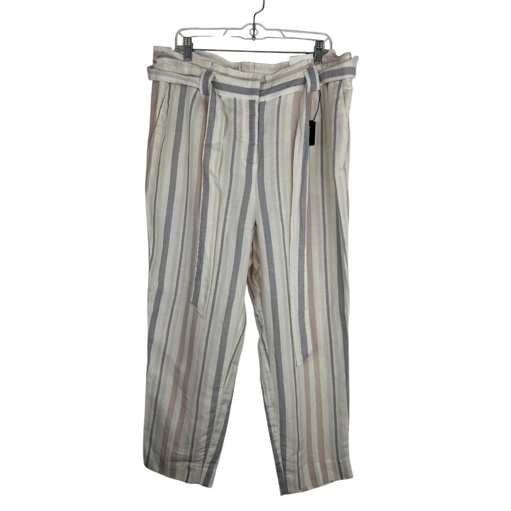Express Pants Womens 16S/16C White Pink Gray Striped Ankle High RiseNWT